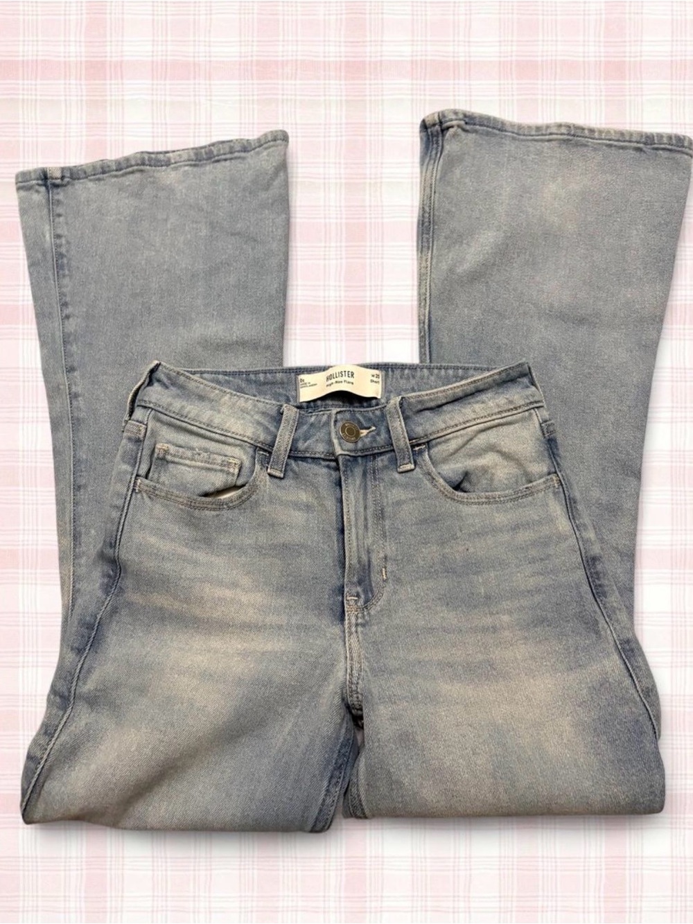 Hollister Women's Light Wash Distressed-High Rise Flare Jeans